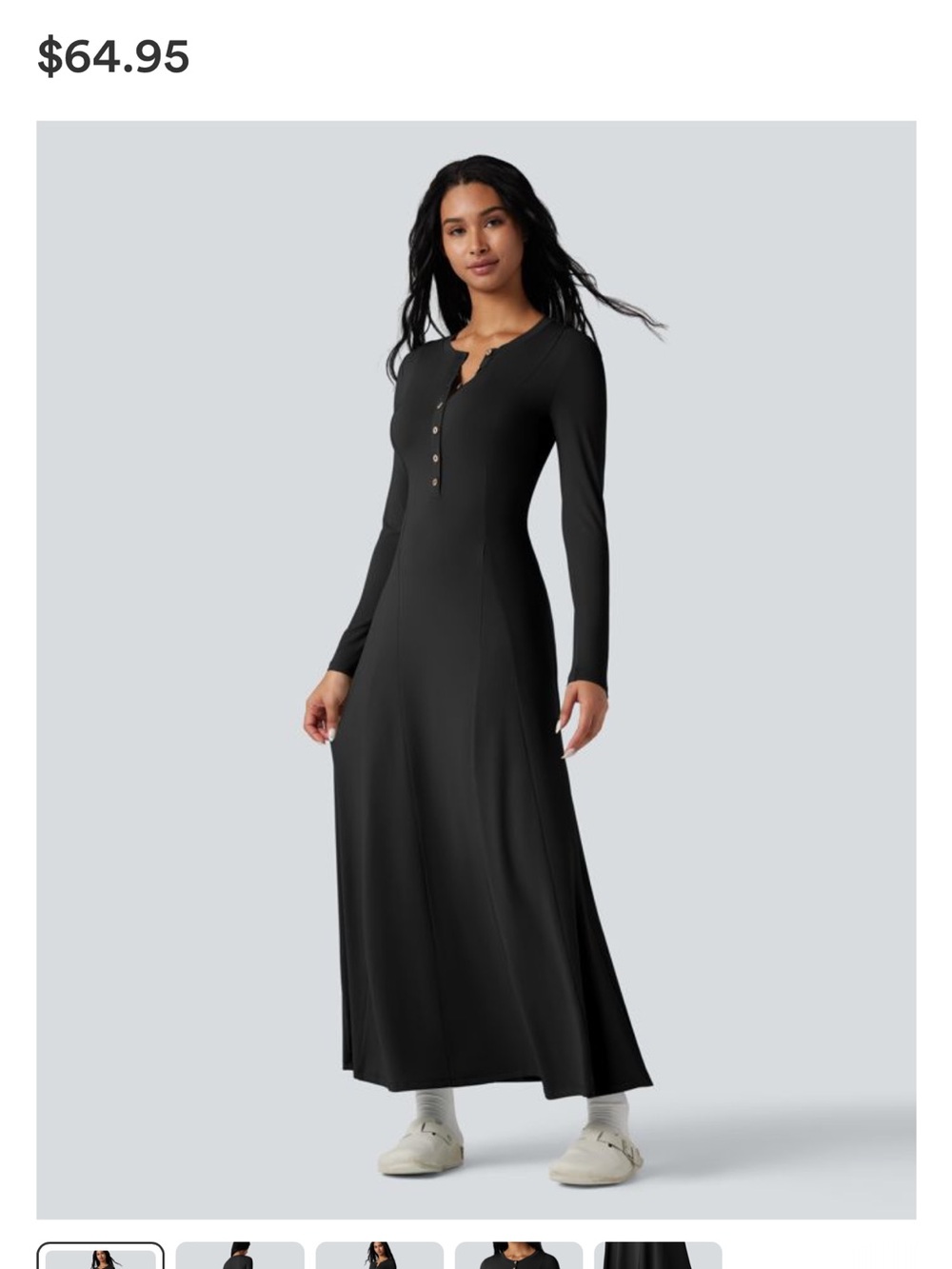 HALARA Green  Long-Sleeve Henley Maxi Dress